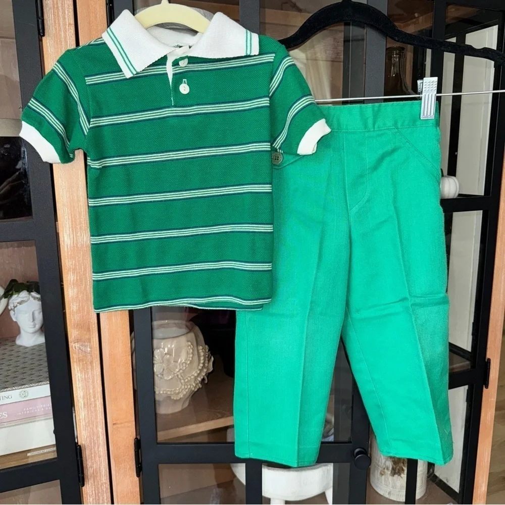 Vintage 1970s Billy the kid set polo shirt toddler boy trouser pants striped